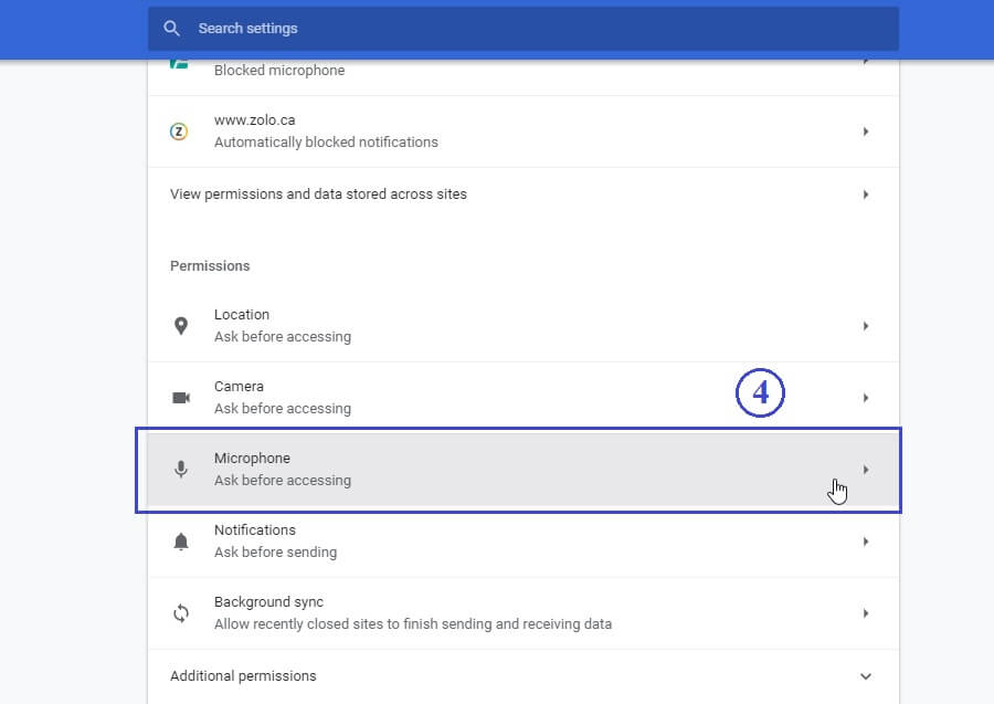 screenshot of Chrome permission for microphone, Step 3