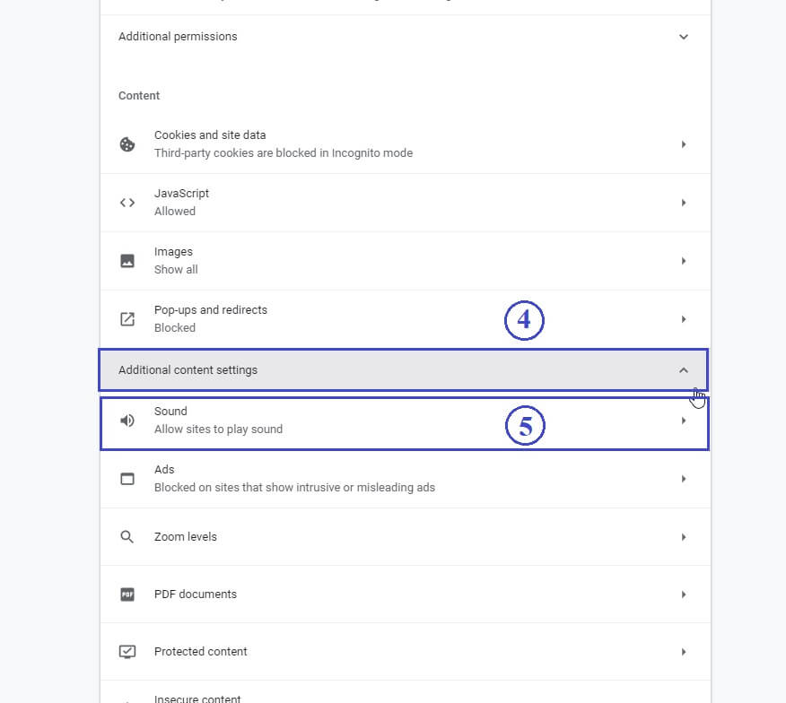 screenshot of Chrome permission for sound, Step 3