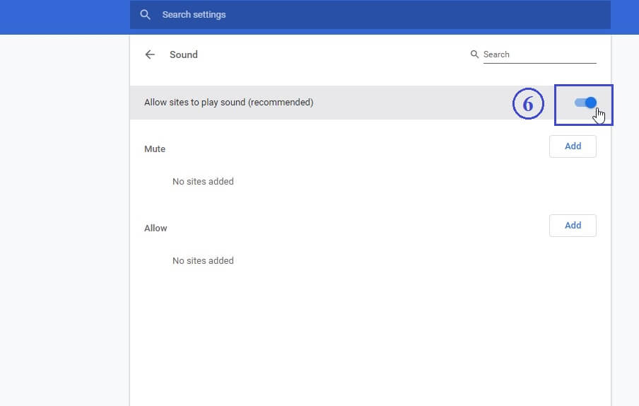 screenshot of Chrome permission for sound, Step 4