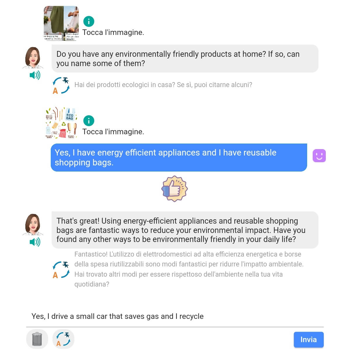 A screenshot of conversation exercise