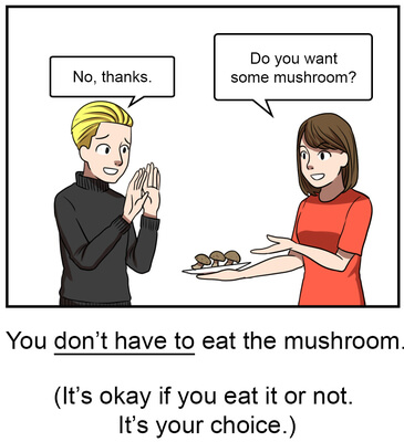 A picture showing the sentence You do not have to eat the mushroom if you are full.