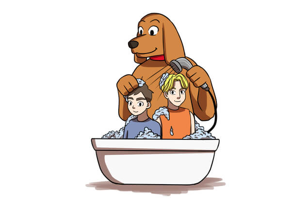 A dog wash us