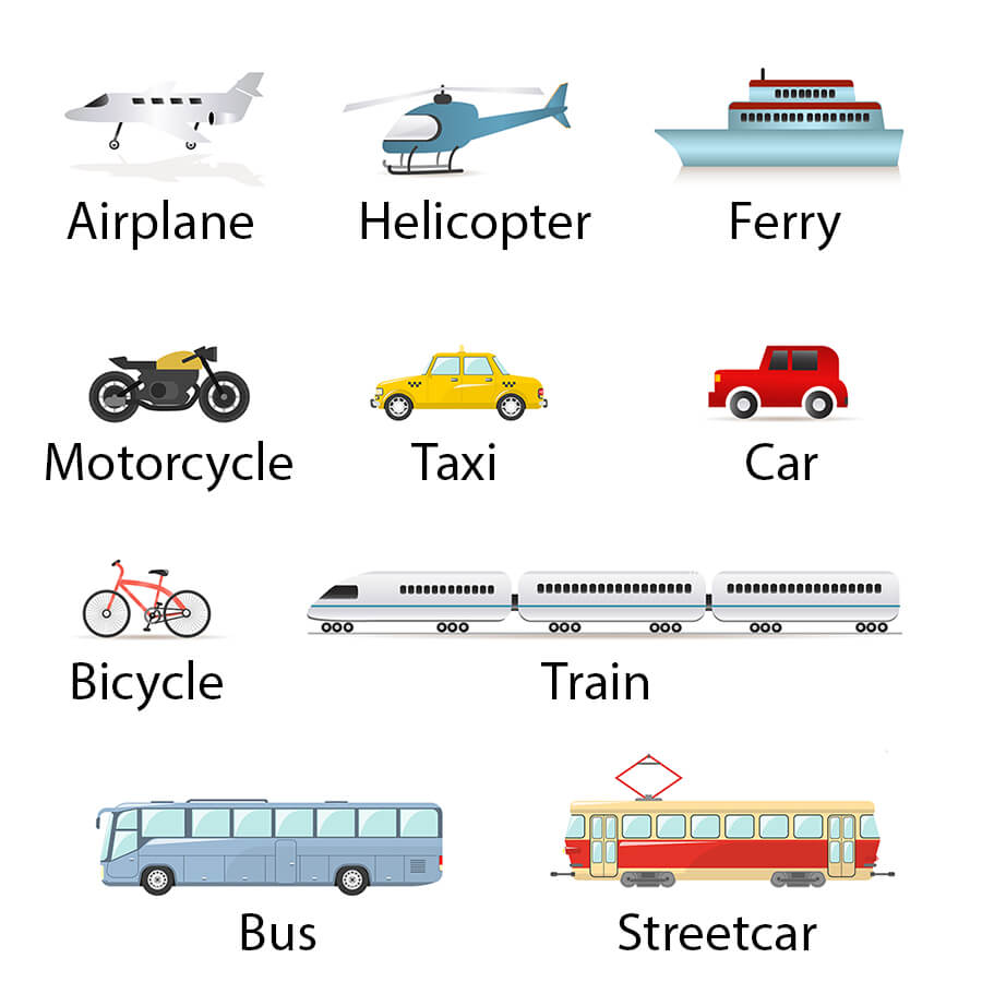 Name of various transportation methods