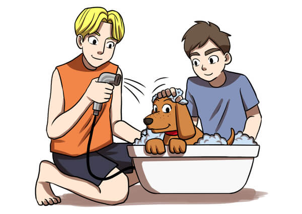 We wash the dog